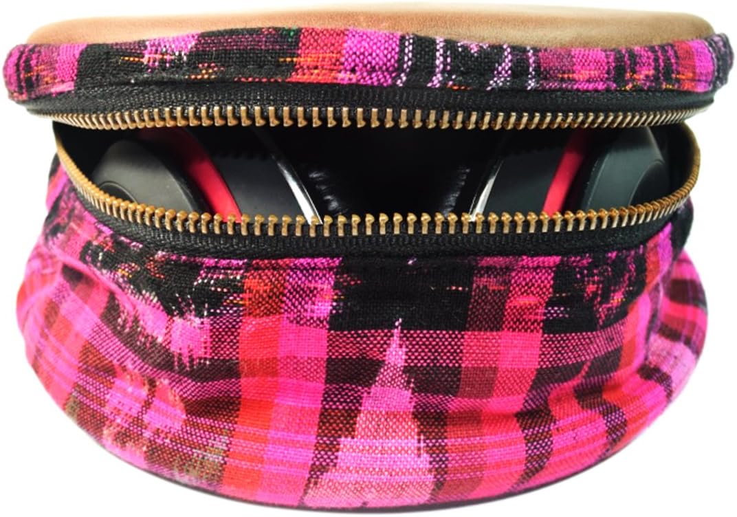 🛒 Flash Sale Headphone Case by Santa Playa, Portable Carry Storage Bag in Native Típico Design w/Leather Accents Offering Protection & Style :: Tropical Fuchsia