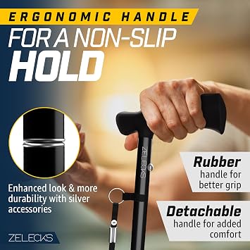 Walking Cane for Women & Men - Self Standing Adjustable Folding Cane with T Handle and 360 Pivot Base - Lightweight Foldable Walking Stick for Seniors - Collapsible Cane for Walking