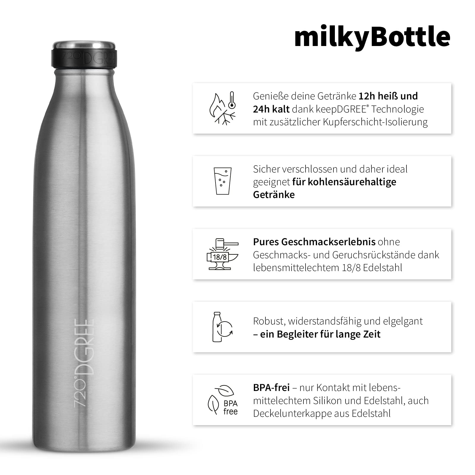 720°DGREE Borraccia Termica 350ml milkyBottle - Senza BPA, Prova di Perdite - Bottiglia Acqua Termiche in Acciaio Inox - Borracce Perfetto per Bevande Calde, Fredde, Bambini, Bambina, Scuola Materna - 3