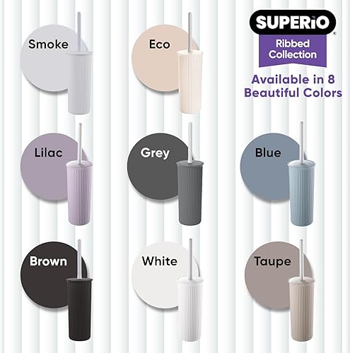 Miniatura 5 de Superio Ribbed Collection - Juego de cepillo y soporte decorativo de plástico para inodoro, humo blanco (paquete de 2) limpiador para baño