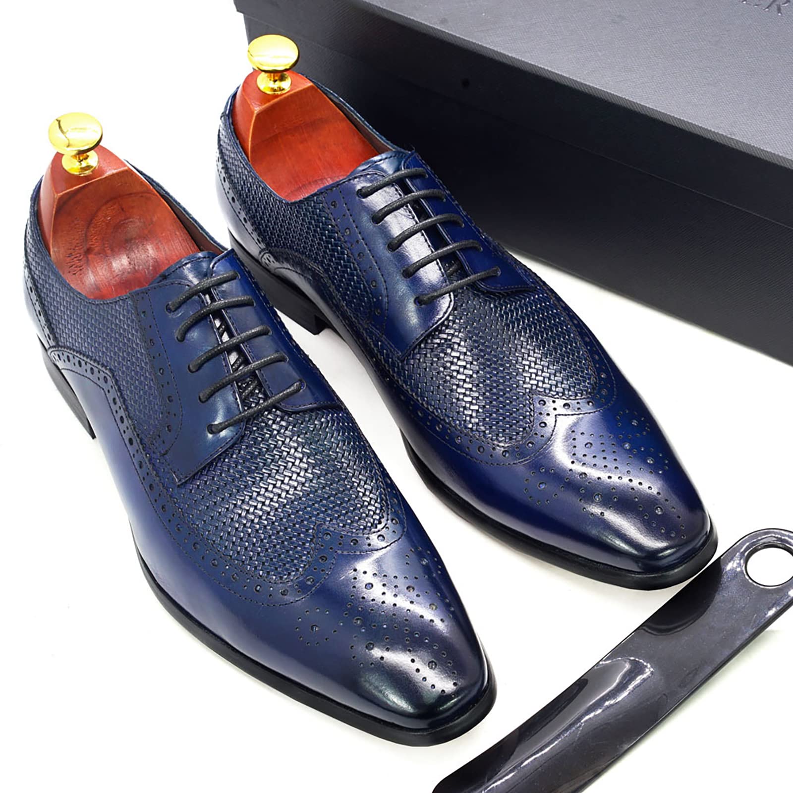 Herren Formale Oxford-Schuhe Lässige Wingtip-Derbys Klassische Brogues zum Schnüren Geschäftliche Hochzeitsfeier,Blue-44