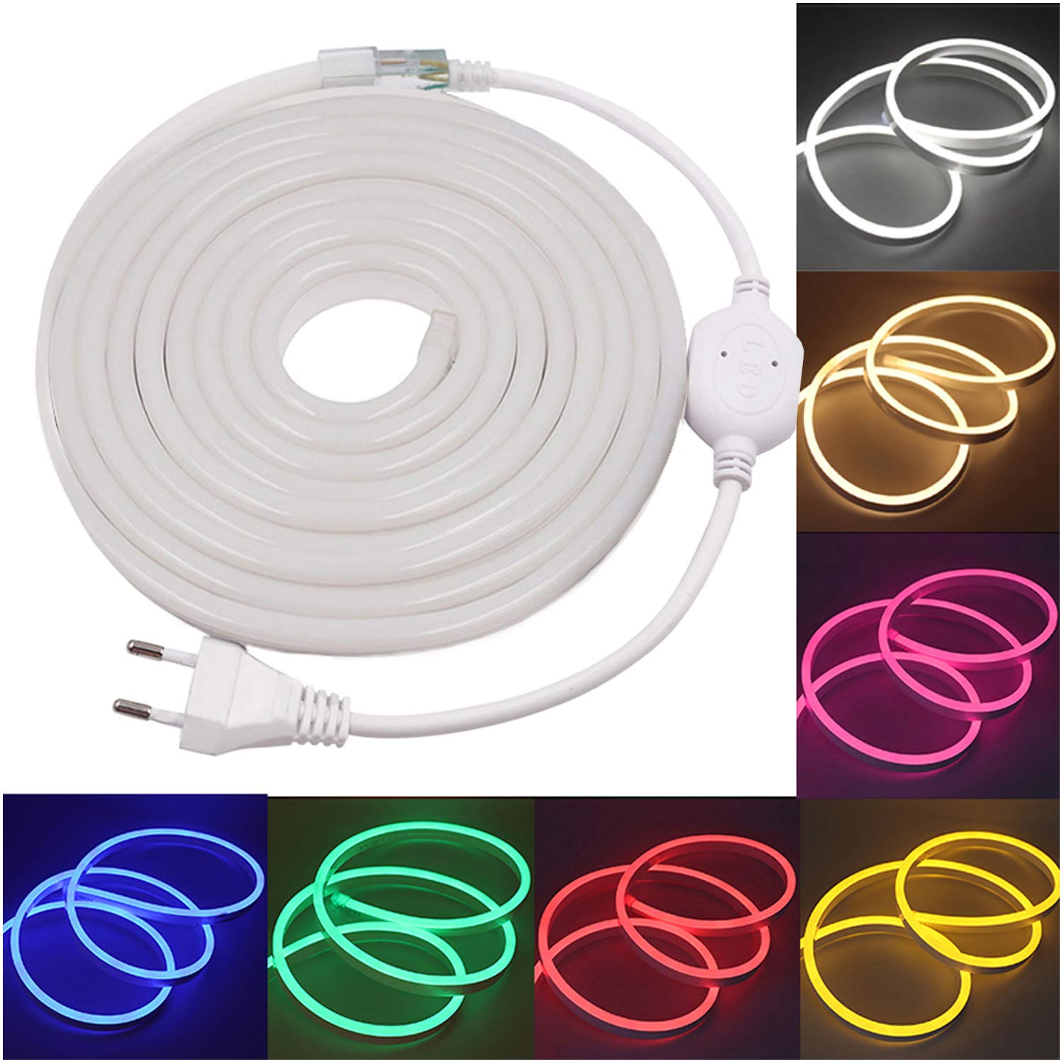 XUNATA 50m Flexible LED Neon lights Rojo, Resistente al Agua 220V smd 2835 Tiras de LED, Líneas de Cables Luminoso Exterior para Fiestas y Decoración