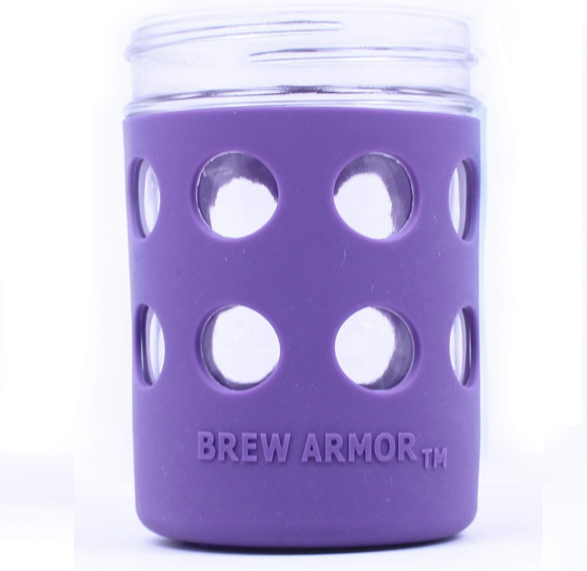 Silicone Mason Jar Protector Sleeve (2 Pack) | Fits Ball, Kerr 16oz (Pint) Wide-Mouth Jars | Thickest Silicone Sleeve | Microwave & Dishwasher Safe | For Coffee, Tea and Smoothies (Acai Purple)