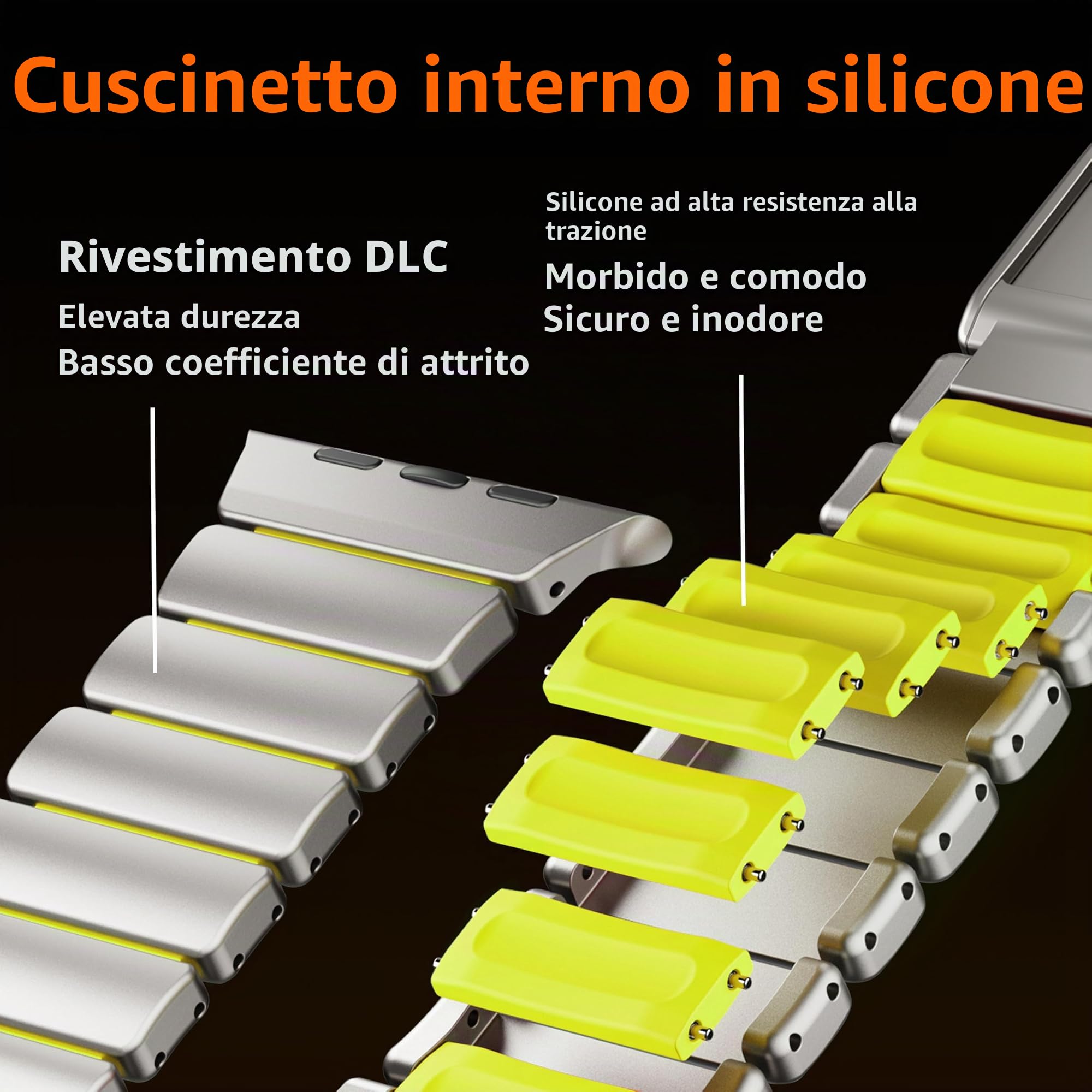 Cinturino in titanio compatibile con Apple Watch Ultra 3/2/1 49 mm, titanio silicone doppio strato, chiusura magnetica, cinturino di ricambio per iWatch Series11