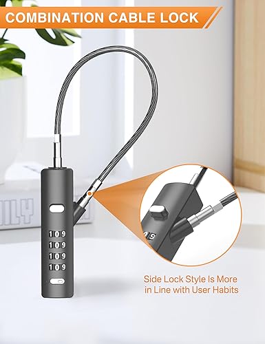 Miniatura 5 de Candado de cable combinado de 4 dígitos con 3 cables de acero (9"24"47")  reinicio seguro solo con el código actual  para bicicleta, equipaje,