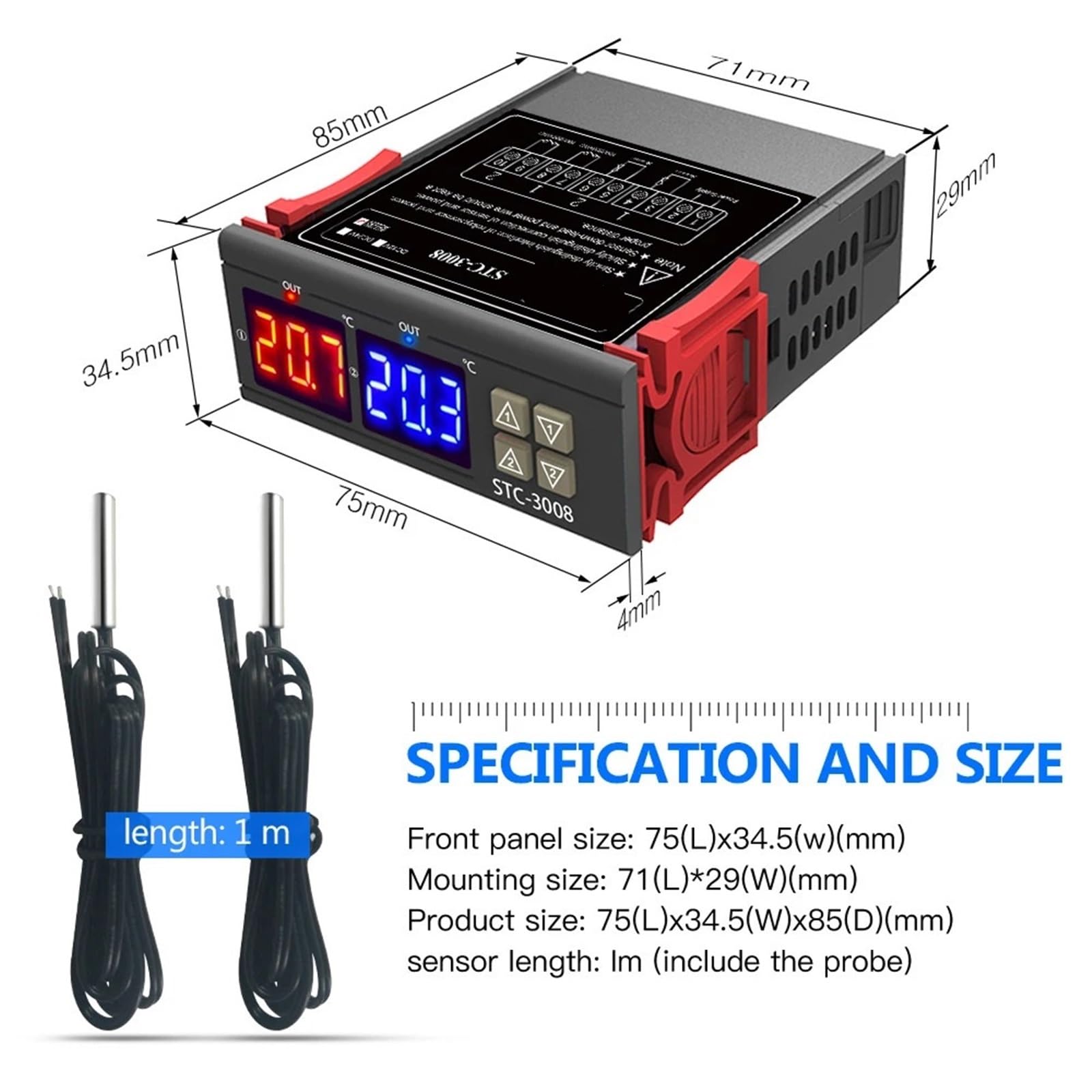 1 pz STC-3008 Doppio regolatore di temperatura digitale Due uscite relè 12 V/24 V CA 220 V Termostato termoregolatore con riscaldatore e raffreddatore(DC 12V)
