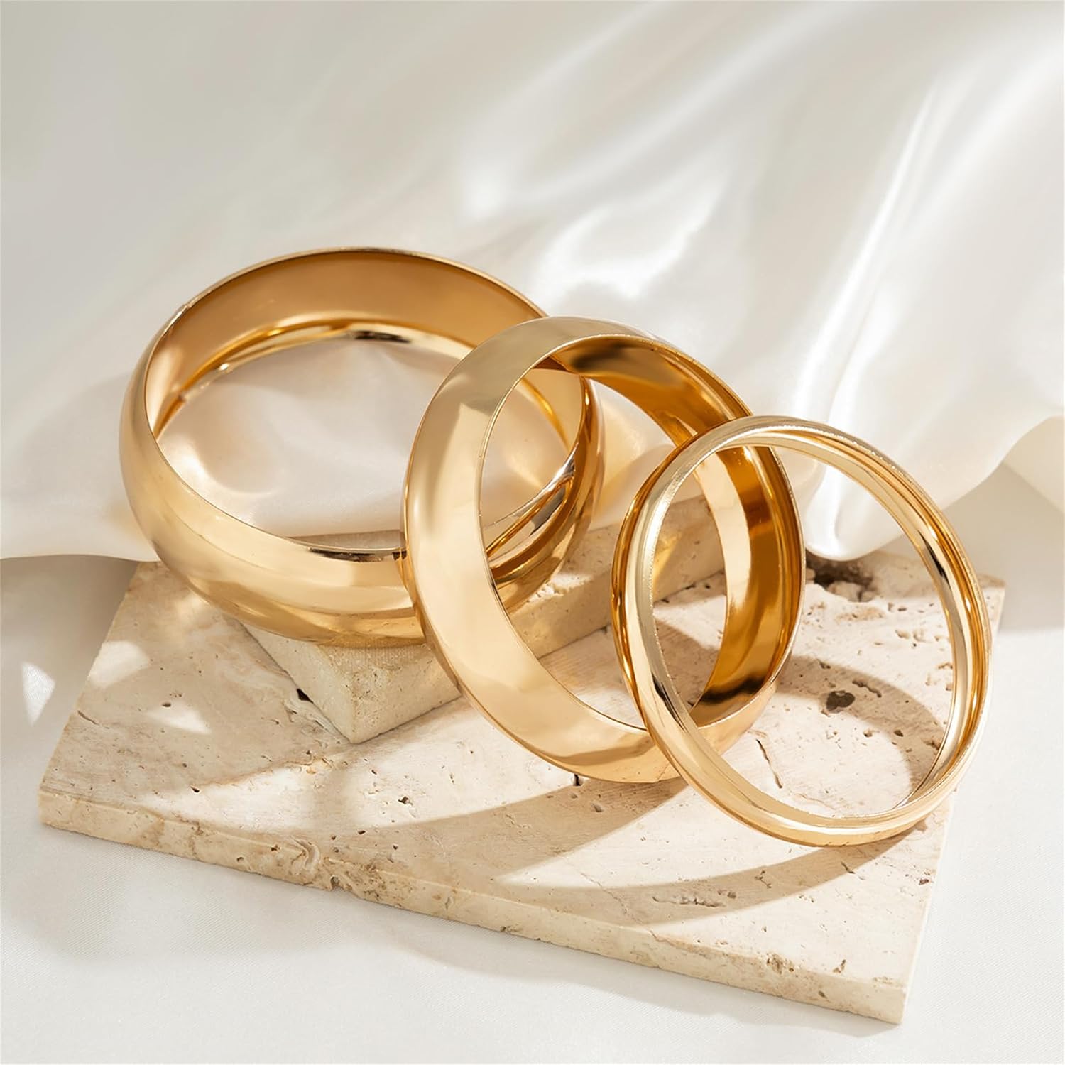 3PCS Chunky Bangle Bracelets Trendy Wide Chunky Cuff Bracelets Stack Wrist Cuff Wrap Bracelet for Women - Image 5