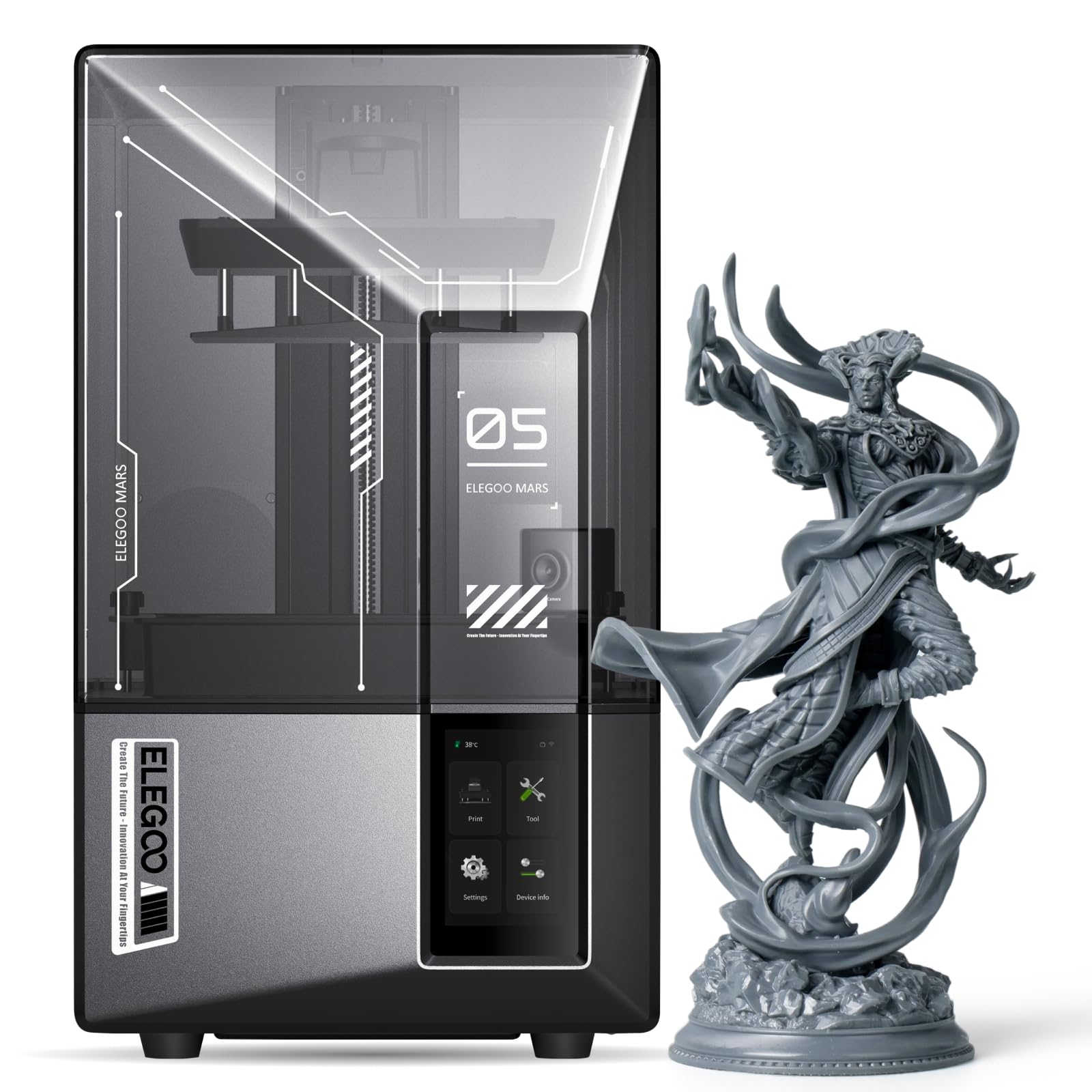 ELEGOO Mars 5 Ultra 9K Stampante 3D Resina,150 mm/h di Stampa ad Alta Velocità, Livellamento Automatico e Rilevamento Intelligenti, Trasferimento WiFi, 153,36 x 77,76 x 165 mm³