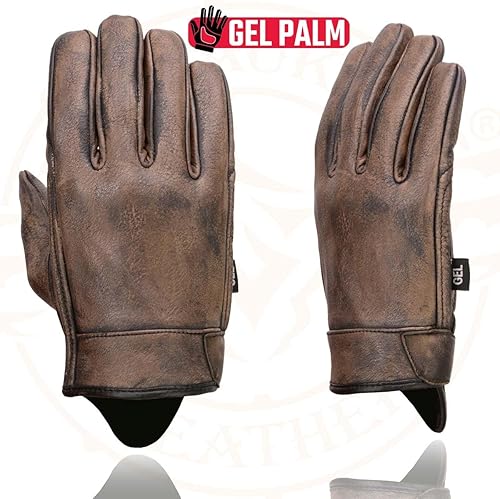 Miniatura 3 de Milwaukee Leather MG7512 Men's Brown Leather Gel Padded Palm Short Wrist Motorcycle Hand Gloves W Full Panel Cover