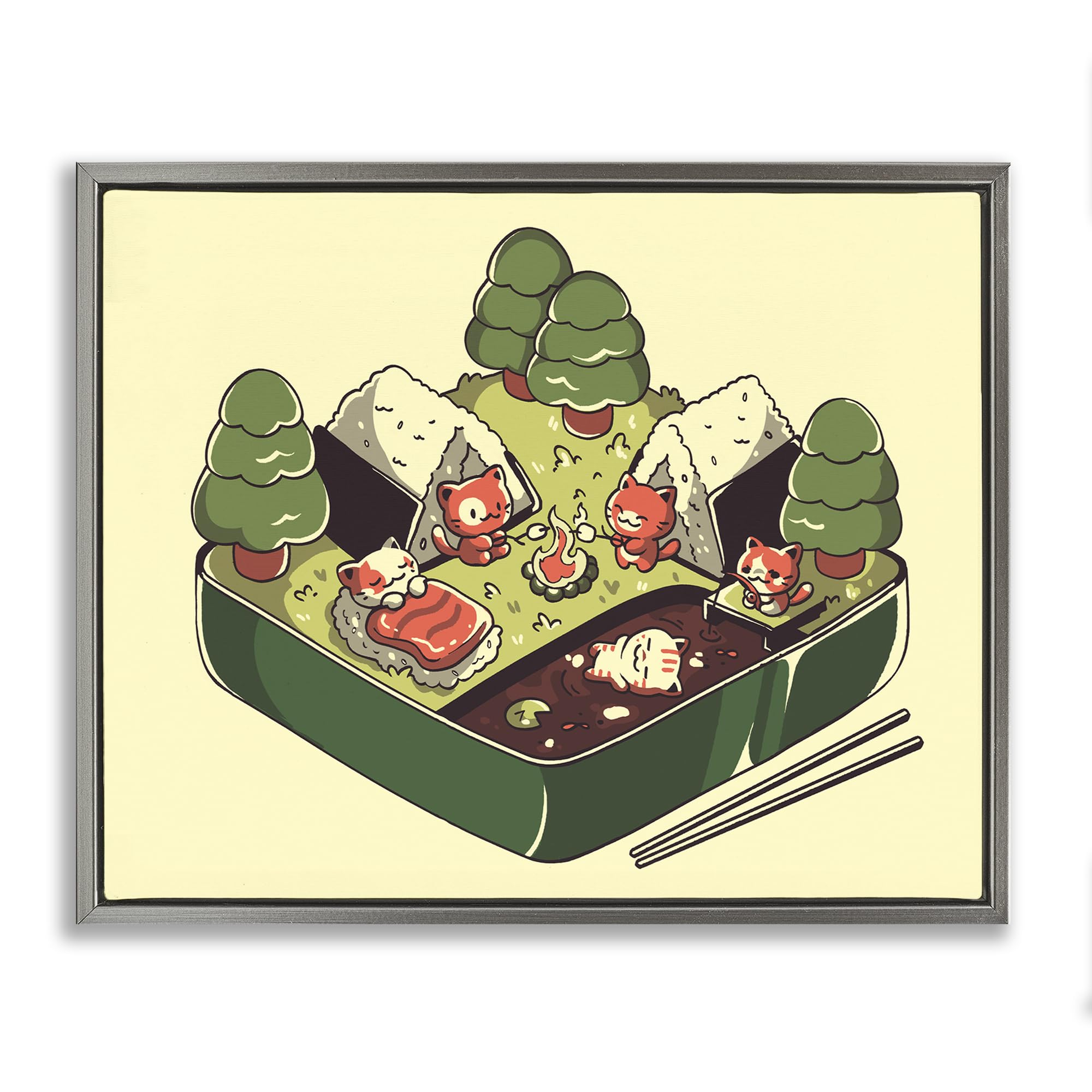 Stupell Industries Luster Gray (Matte) Kawaii Sushi Camp Bento Playful, 16 X 20 Inch Canvas In Floater Frame