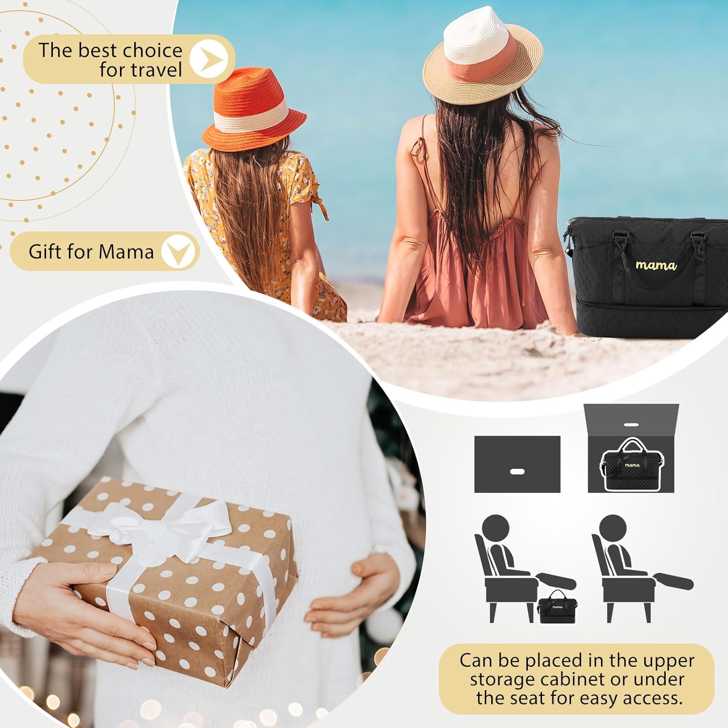 Mama Hospital Bag for Women Labor Delivery Travel Duffle Bag with Shoe Compartment and Toiletry Pouch Waterproof Letter Embroidered for Pregnancy Weekender Overnight Gym Gift, Black - Image 6