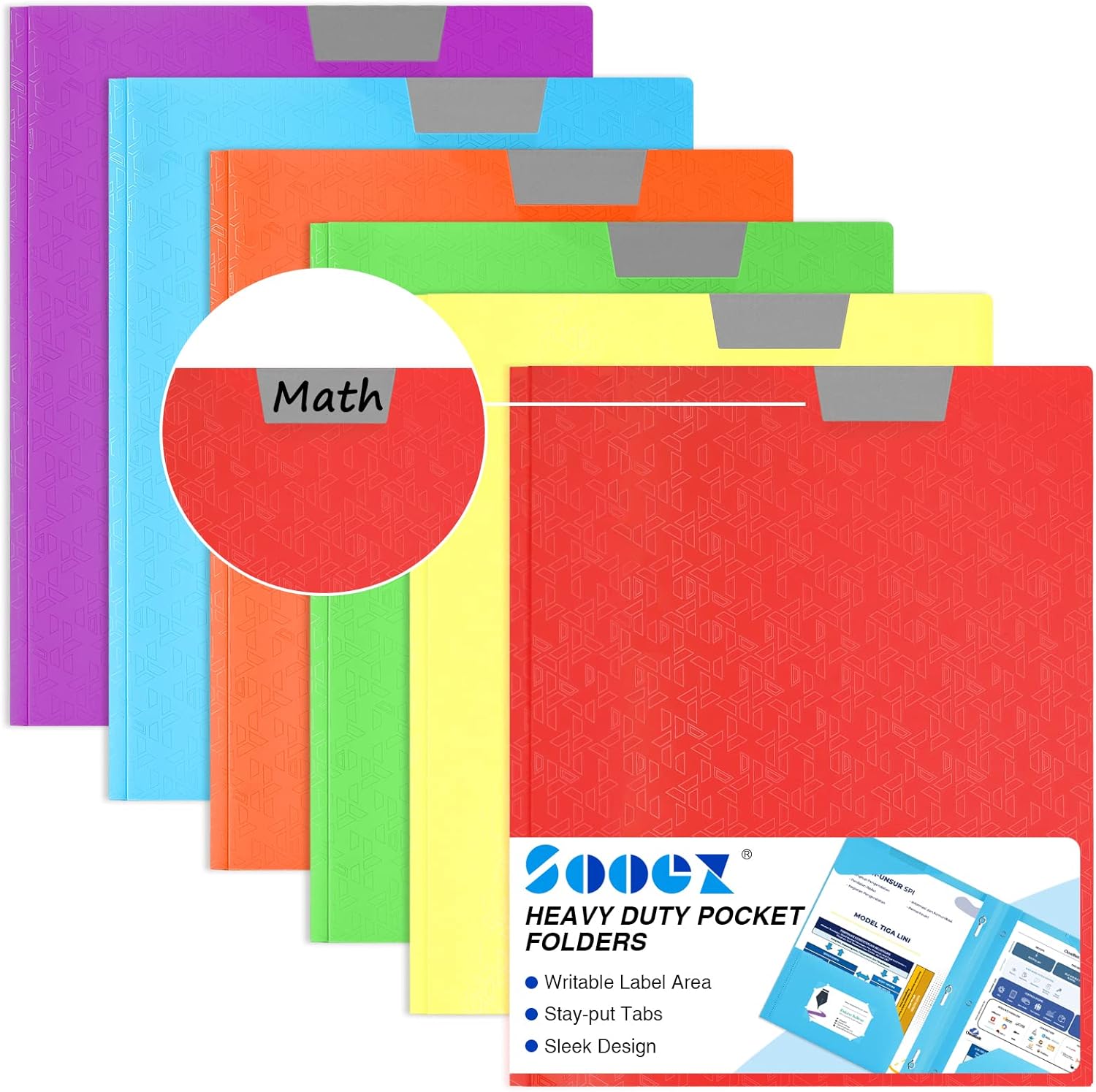 Sooez 6 Pack Prong Folders with Writable Label, Plastic