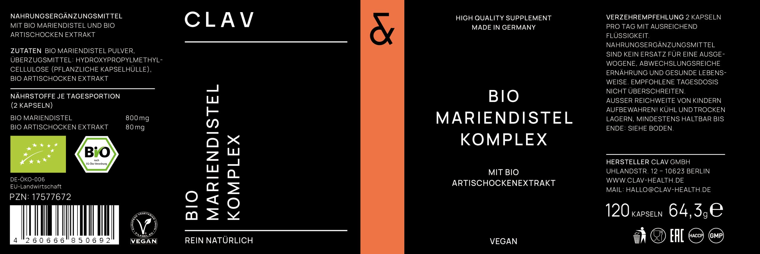 CLAV® Bio Mariendistel Komplex mit Artischocken Extrakt, 360 Kapseln