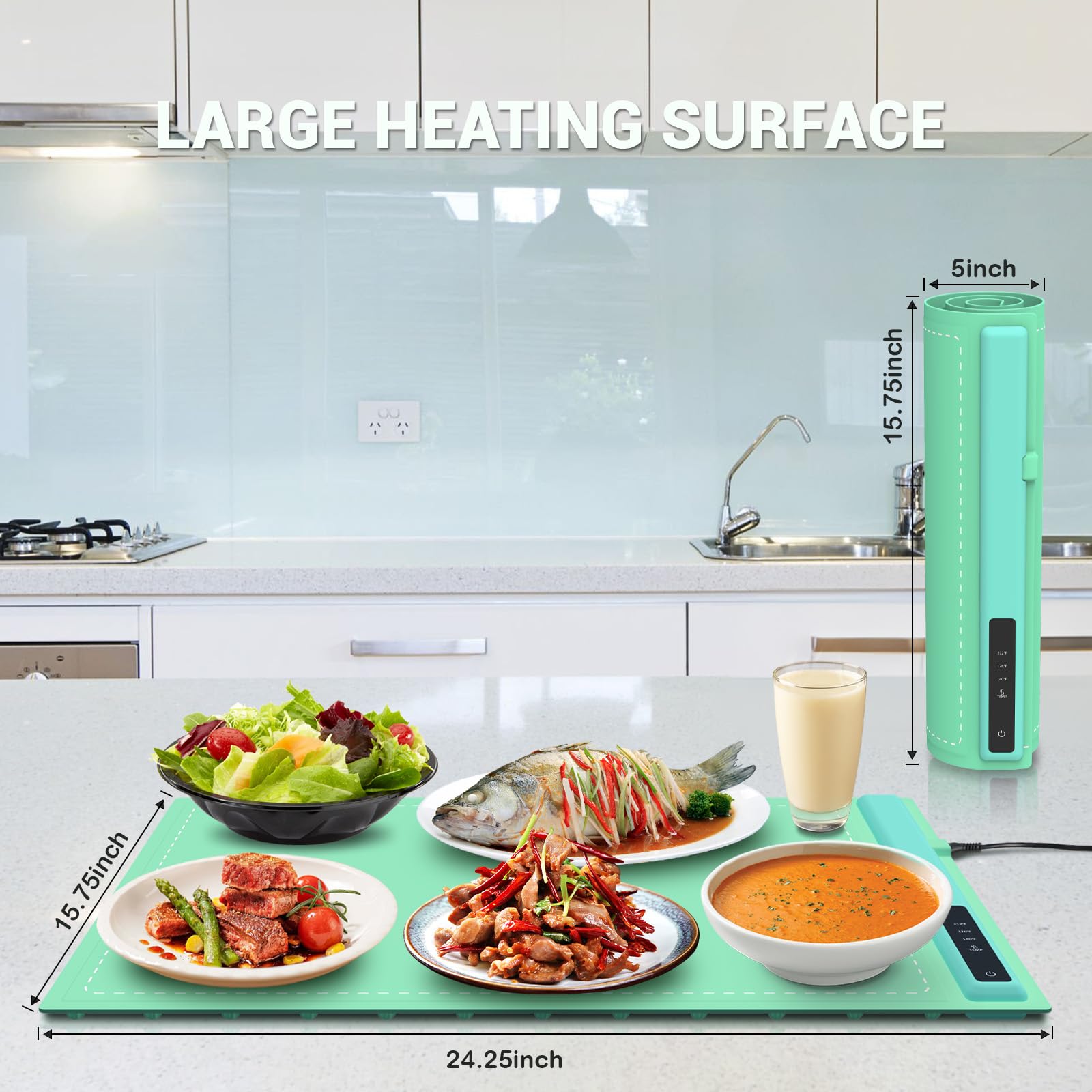 Electric Warming Tray - 3 Modes &Full Surface Heating,Rollable & Portable,Premium Silicone Nano-Material,3 Temperature Settings,Auto Shut-Off -Versatile Food Warmer for Gatherings,Parties,Everyday Use