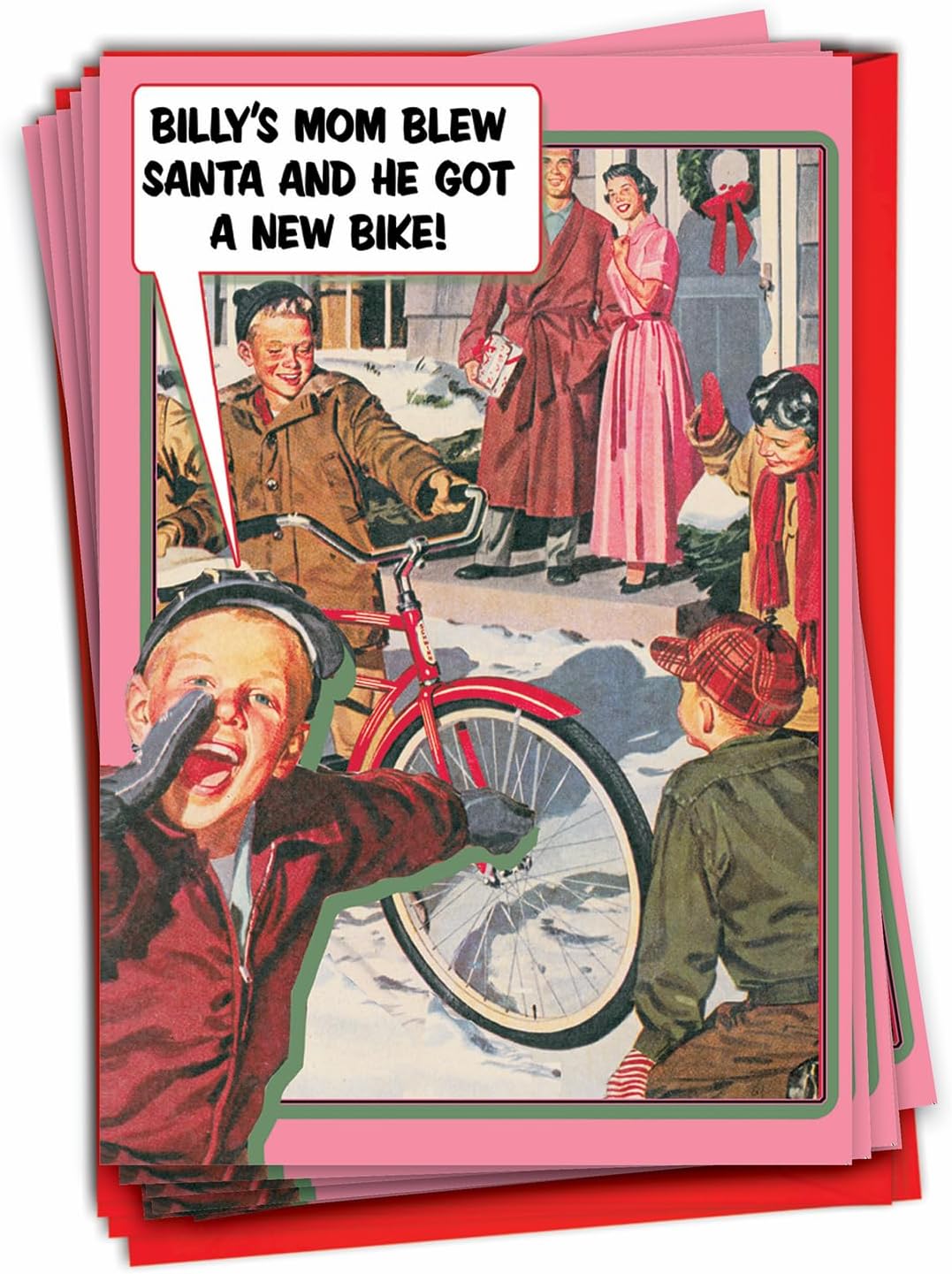 NobleWorks - 12 Funny Christmas Greeting Cards for - Rude Holiday Humor, Boxed Cards with Envelopes (1 Design, 12 Cards) - Billy's Mom B1301