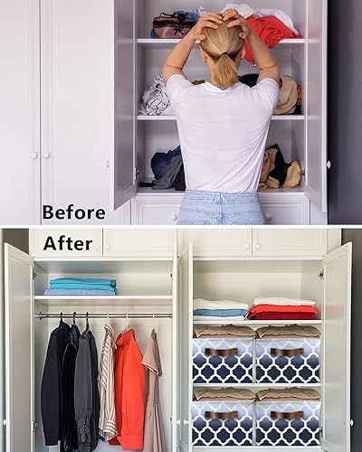 Miniatura 3 de Navy Blue Ombre Dinosaur Storage Basket for Organizing Shelves, Collapsible Storage Bins Boxes with Handle, Modern White Geometric Abstract Art