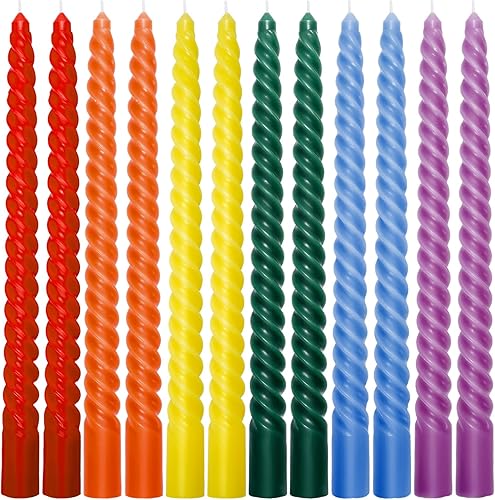 Whaline 12 velas cónicas en espiral arcoíris de 10 pulgadas, 6 colores, sin goteo, velas largas sin perfume para eventos de orgullo, bodas, Arco