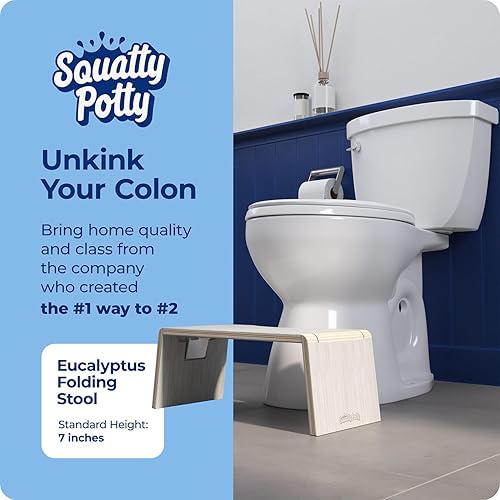 Vista 20 de Squatty Potty Oslo Taburete plegable de bambú – 7 pulgadas, taburete de baño plegable para niños y adultos – marrón, portátil y ahorro de espacio