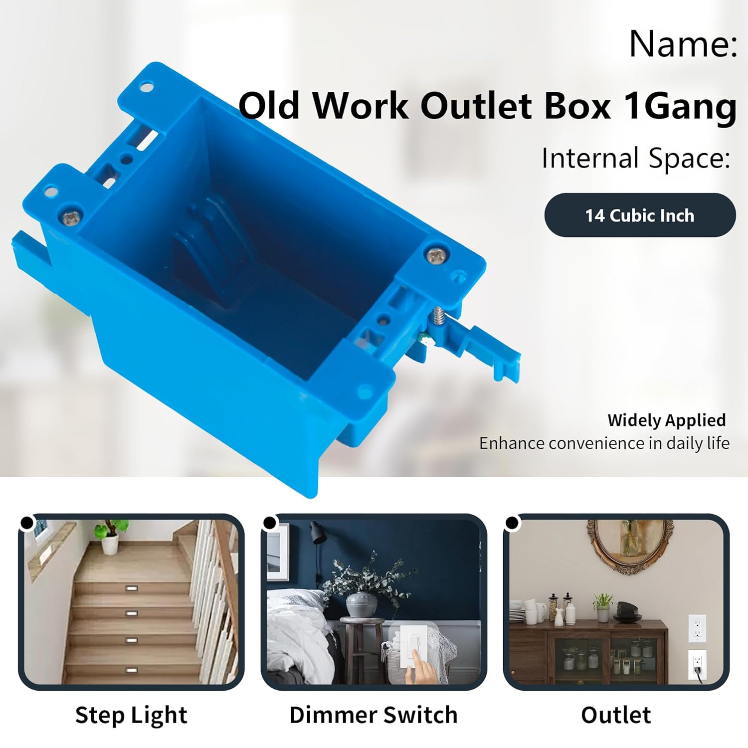 10 Pack Single Gang Electrical Outlet Box, Old Work Box, 14 Cubic Inch Switch Box Plastic Outlet Box 1-Gang Electrical Outlet Box Extenders for Residential Commercial Old Job Applications