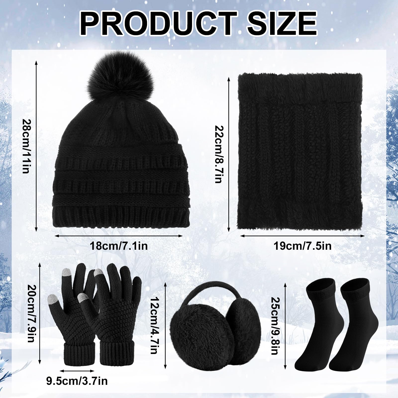 SATINIOR 5 Pcs Winter Hat Scarf Gloves Set Fleece Warm Lined Knit