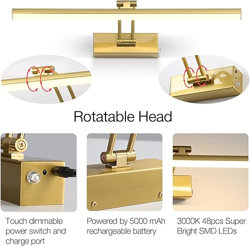 Miniatura 3 de FUNCHDAY Luz de imagen inalámbrica, 5000 mAh, funciona con pilas, con control remoto, luz artística con temporizador, marco de fotos de metal