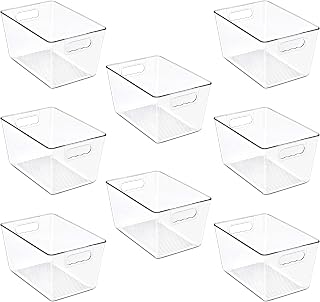 Sorbus Clear Storage Bins for Pantry Organization (Large, 8 Pack) | Stackable plastic boxes with easy access for cabinets, household items, kitchens, closets and bathrooms.