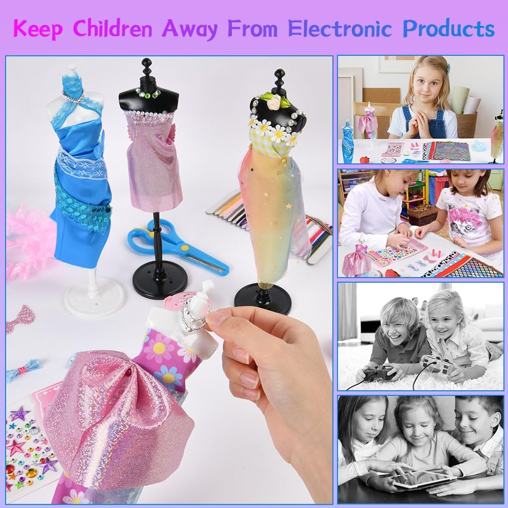 Aomig Modedesign Mädchen, Fashion Designer Studio Bastelset Kinder, DIY Kunst und Bastelset Nähsets Lernspielzeug mit 4 Mannequins, 600PC+ DIY Sewing Crafts Geschenke Mädchen 6-12+ Jahre