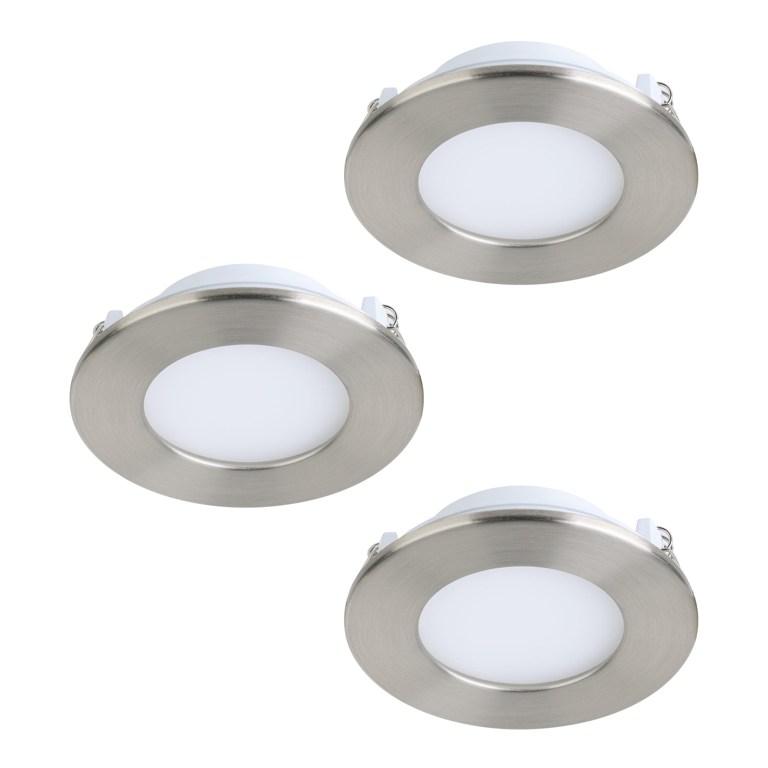 EGLO connect.z Smart-Home 3er-Set LED Bad-Einbaustrahler Fueva-Z, Ø 85 mm, ZigBee, App und Sprachsteuerung Alexa, warmweiß-kaltweiß, dimmbar, 3 Metall Einbauspots nickel-matt, IP44