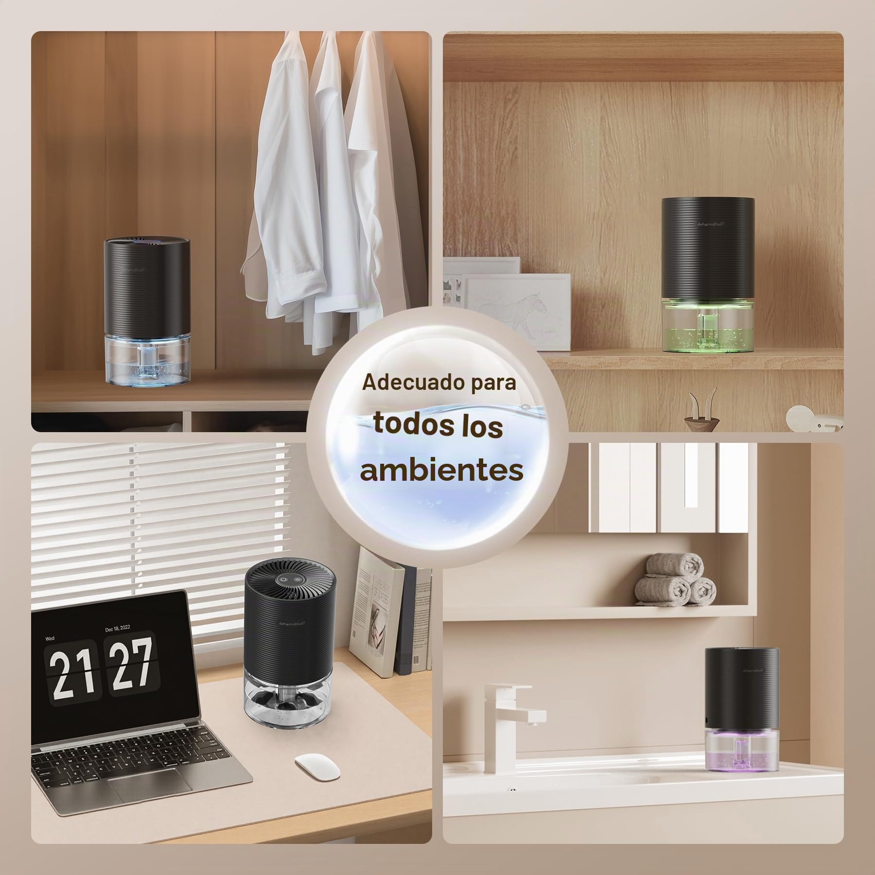 QEXREED 750ml Deshumidificadores para el Hogar, Deshumidificador Portátil | Ultra Silencioso, Apagado Automático, Ahorrador de Energía para Dormitorio, Baño, Armario y Caravana