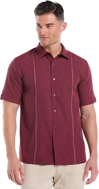 Cubavera Men's Embroidered Chambray Short Sleeve Casual Shirt Classic Fit With Button-down (Available in Big & Tall)