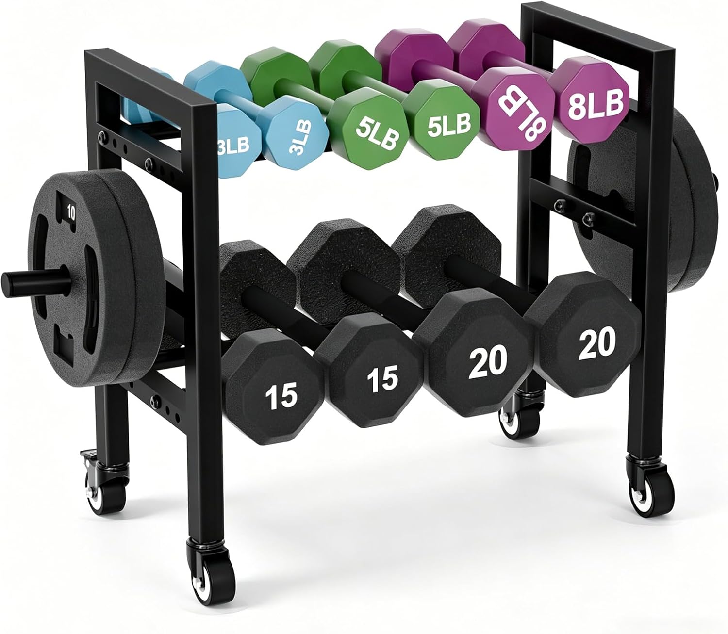 Dumbbell Rack Stand Only 2-Tier 20 IN Length Adjustable Small Weight Rack For Home Gym Dumbbells Kettlebell,350LB Capacity Heavy-Duty Compact Dumbbell Holder