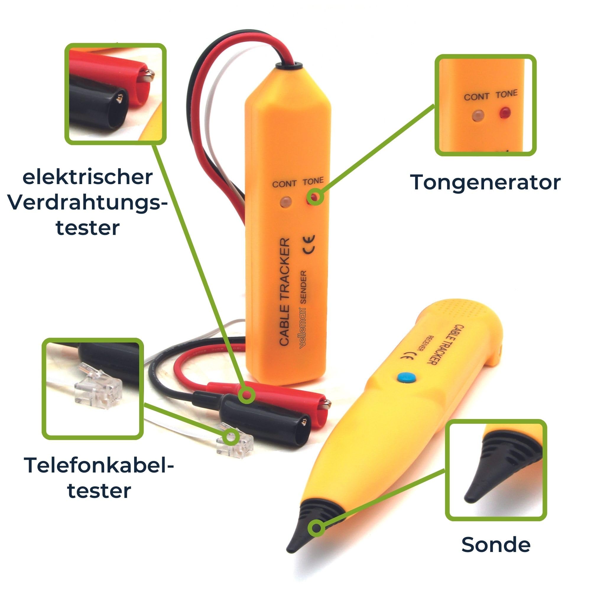 Velleman Leitungssucher und Kabeltester mit Tongenerator Perimeterdrähten für alle Roboterrasenmäher, elektrischen Verkabelungen und Telefonkabeln