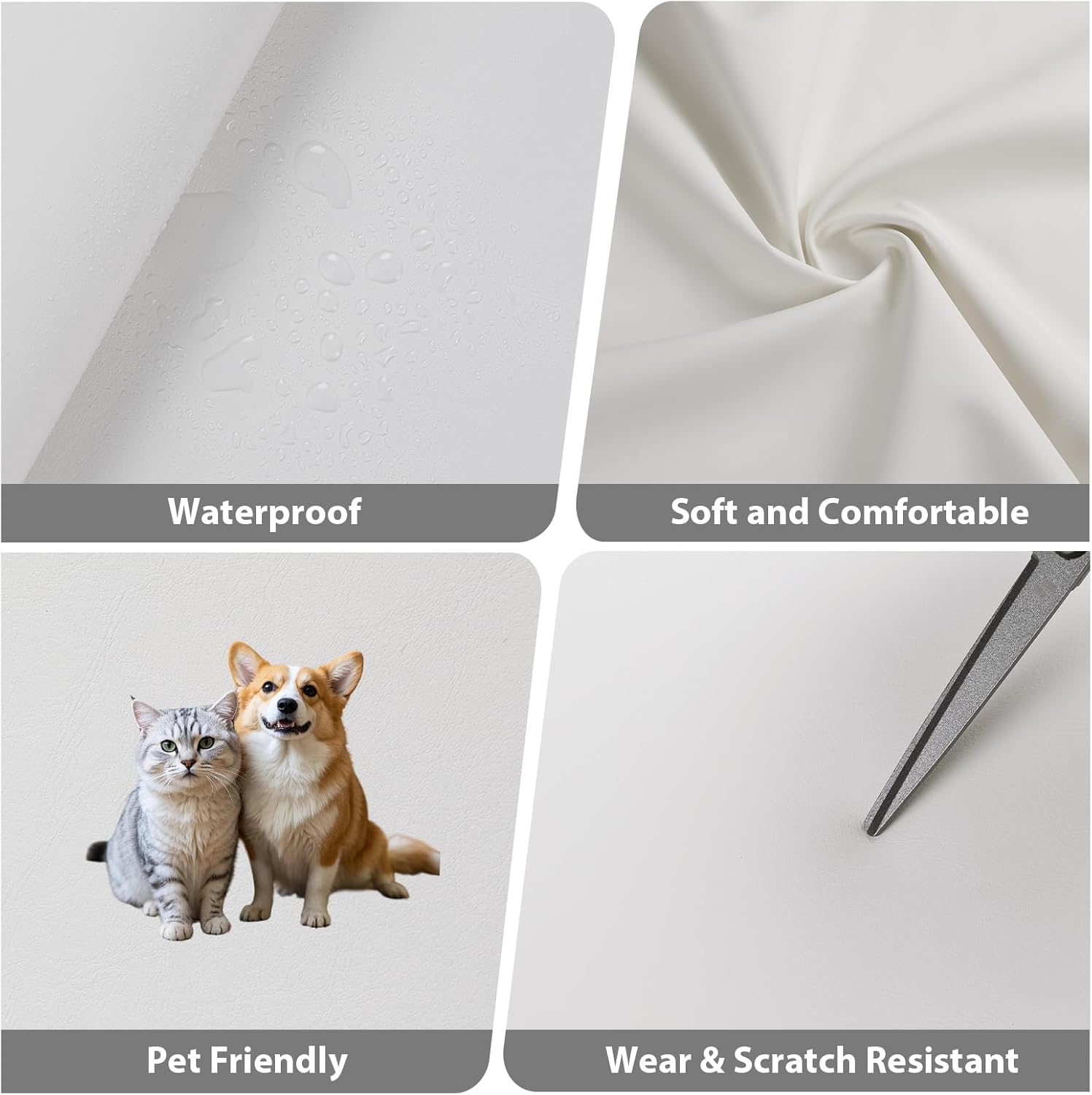 Faux Leather Vinyl Upholstery Fabric by The Yard, 1.3mm Thick Soft Anti-Scratch Durable Marine Vinyl Fabric Synthetic Leather for Sofa Bags Chairs Car Seats DIY Crafts, 3 Yards Cut 55" x 108" (White)