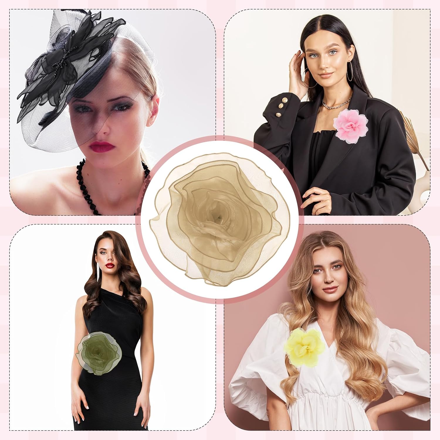 PATIKIL Large Satin Fabric Flower Brooch for Women Organza Elegant Floral Pins Flower Brooches for Wedding Dance Party Clothes Dress Hat Accessories image 5
