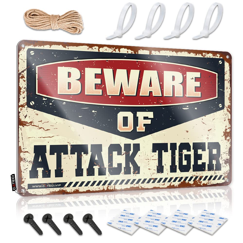 Statue Friends Retro Wall Art - Beware Of Attack Tiger Case Rustic Wall Hanging(20X30CM)
