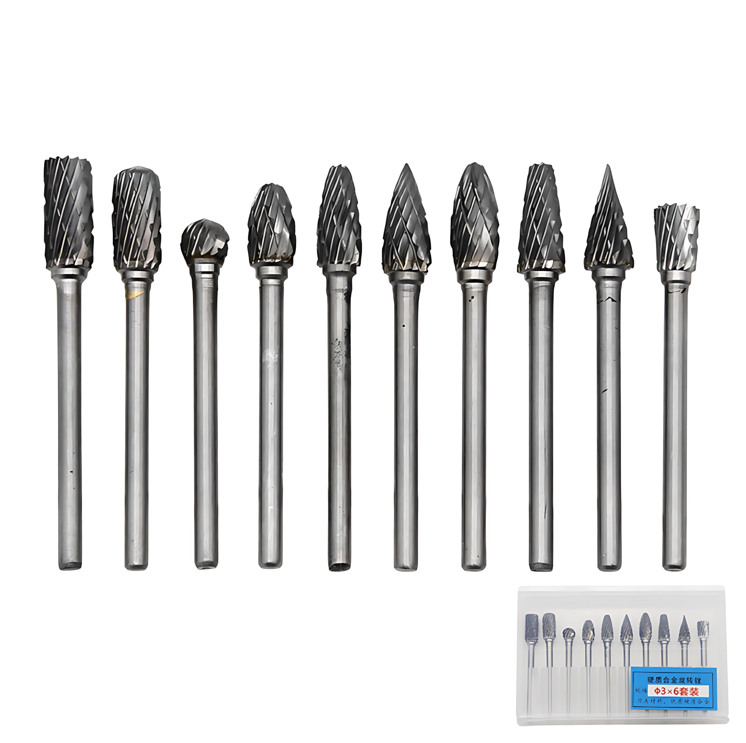 AMSAMOTION Carbide Burr with Double Cut, Carbide Rotary Cutter Set End Mill with 1/8 Inch Shank, Drill Bit, DIY Woodworking