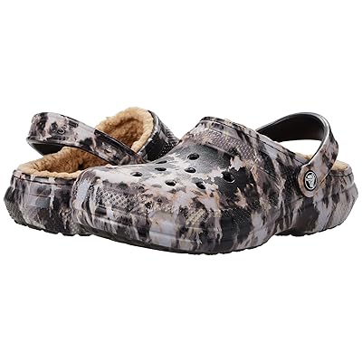 Crocs Classic Lined Tie Dye Clog Shoes Black/Bleach Dye