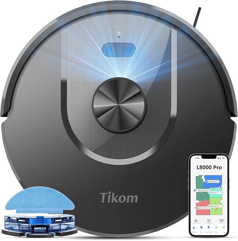 Tikom L8000 Pro robotporszívó LiDAR navigációval, 5000Pa szívóerő, mop funkcióval, 150 perc üzemidő