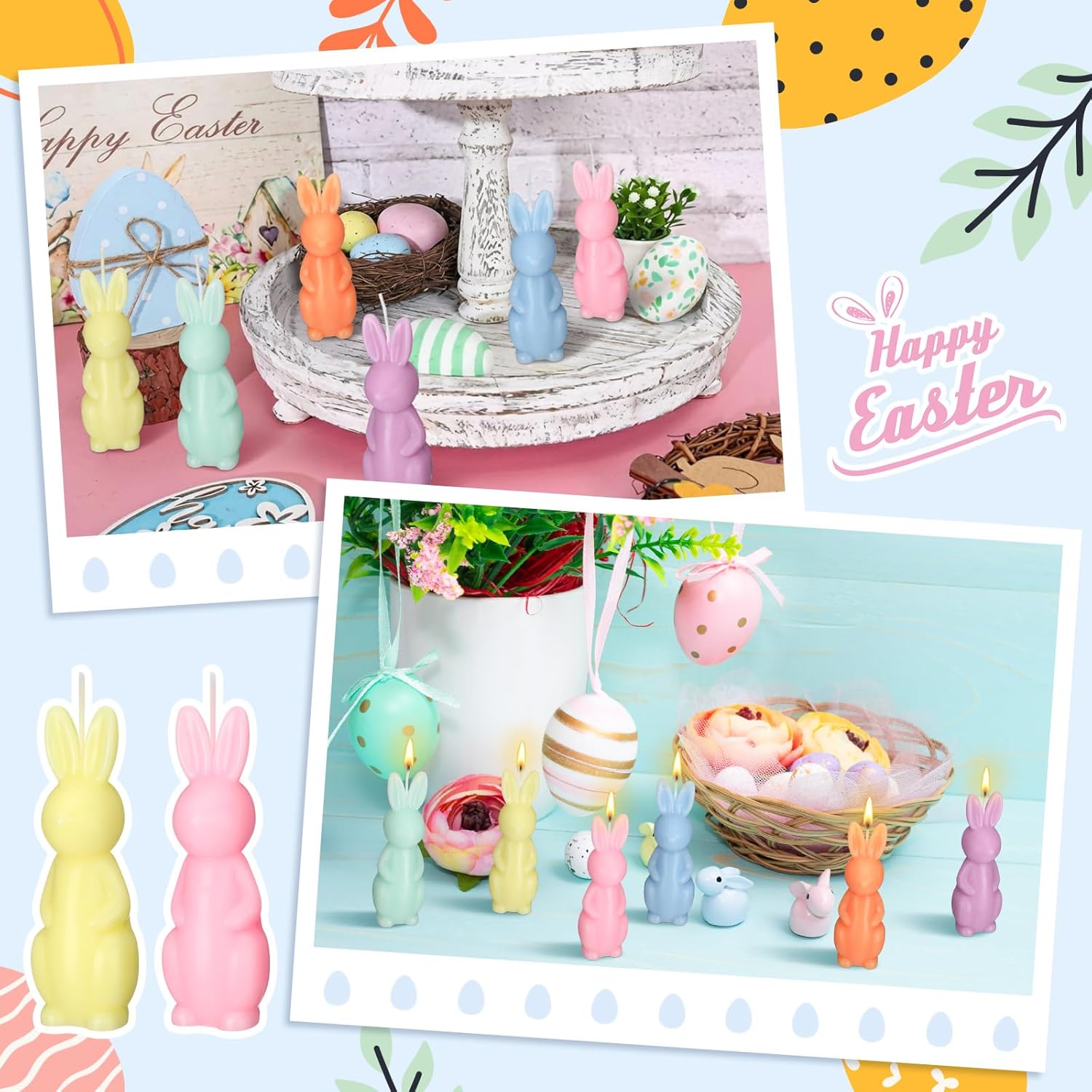 6 Pcs Easter Bunny Candle Pastel Easter Candles Cute Bunny Decorations Spring Rabbit Table Home Decor for Spring Party Favors Decoration Centerpiece - Image 4