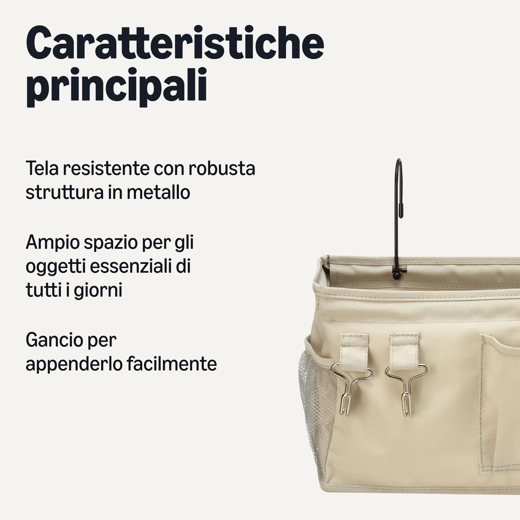 Amazon Basics Portaoggetti da appendere al comodino, 12 x 37 x 20 cm, M, colore: lino grezzo