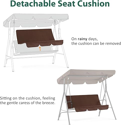 Miniatura 4 de MCombo - Silla de columpio para patio al aire libre, sillón balanceable con toldo ajustable para 3 personas, cojines extraíbles, 4003