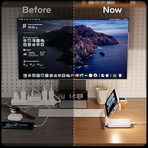 Miniatura 7 de Estación de carga de viaje inalámbrica plegable 3 en 1 para MagSafe, soporte de cargador magnético de mesita de noche para iPhone 17, 16, 15, 14 Pro