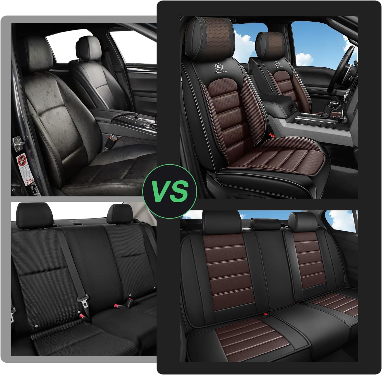 Seat Covers for Chevy Silverado 1500 Seats 2007-2026, Nappa Leather Silverado Seat Protector, Compatible with Airbag(5 Seats, Black&Coffee)