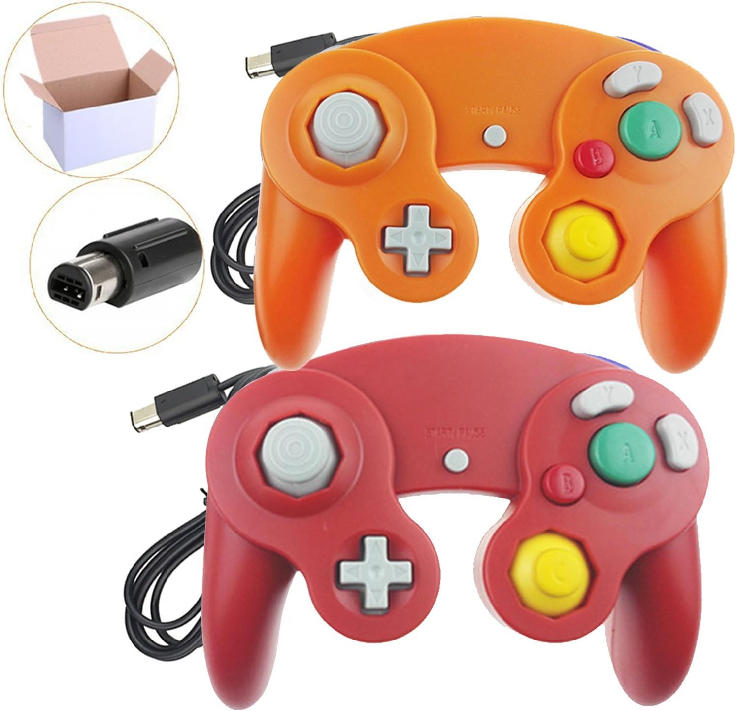 2 Packs Classic Wired Gamepad Controllers for Wii Game Cube Gamecube Console (red and orange)