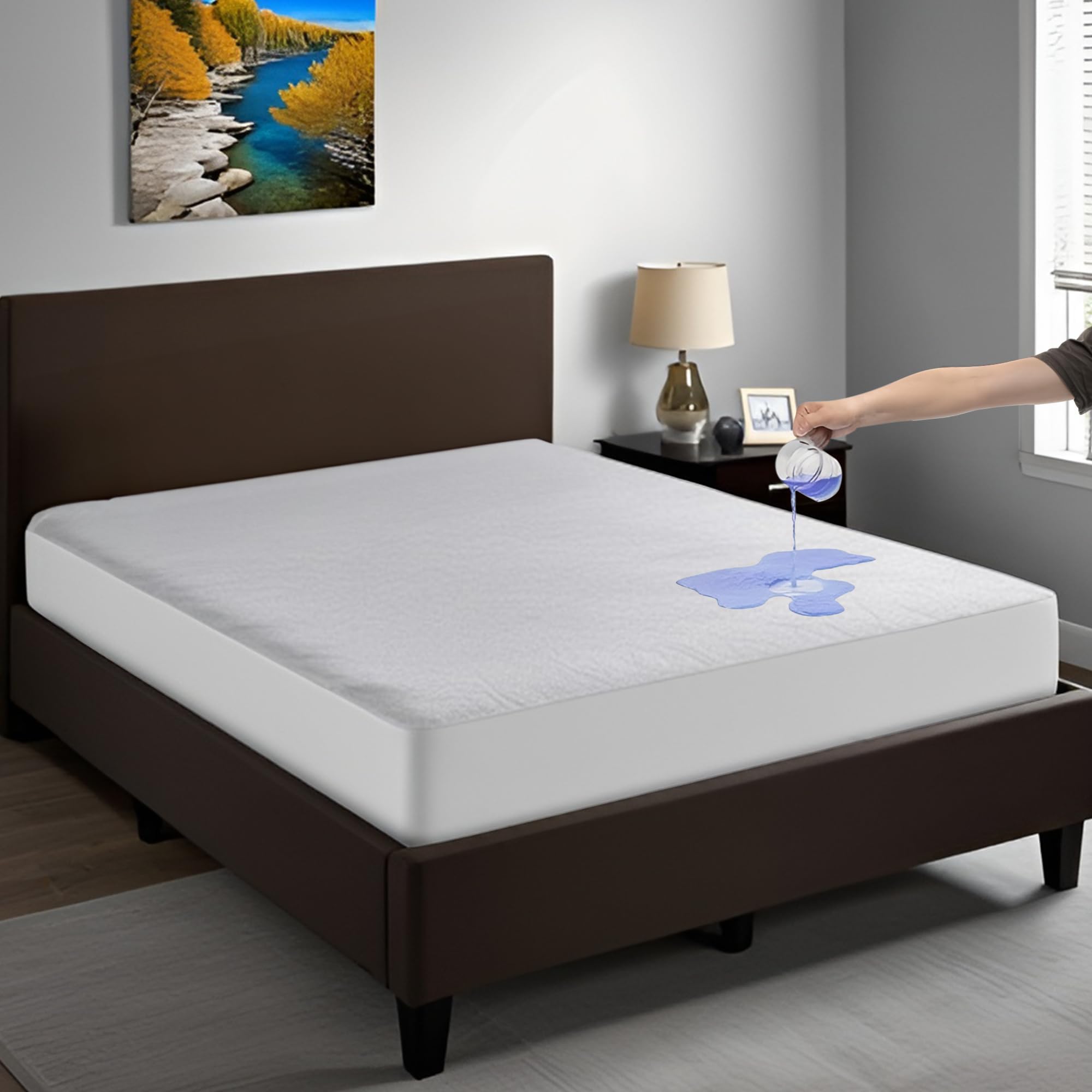 Waterproof Mattress Protector- 100% Cotton Terry 120GSM with Elasticized Deep Pocket for Perfect Fit, Size: Twin 90 x 190 cm, White , Total Protection from Spills and Mattress Soil