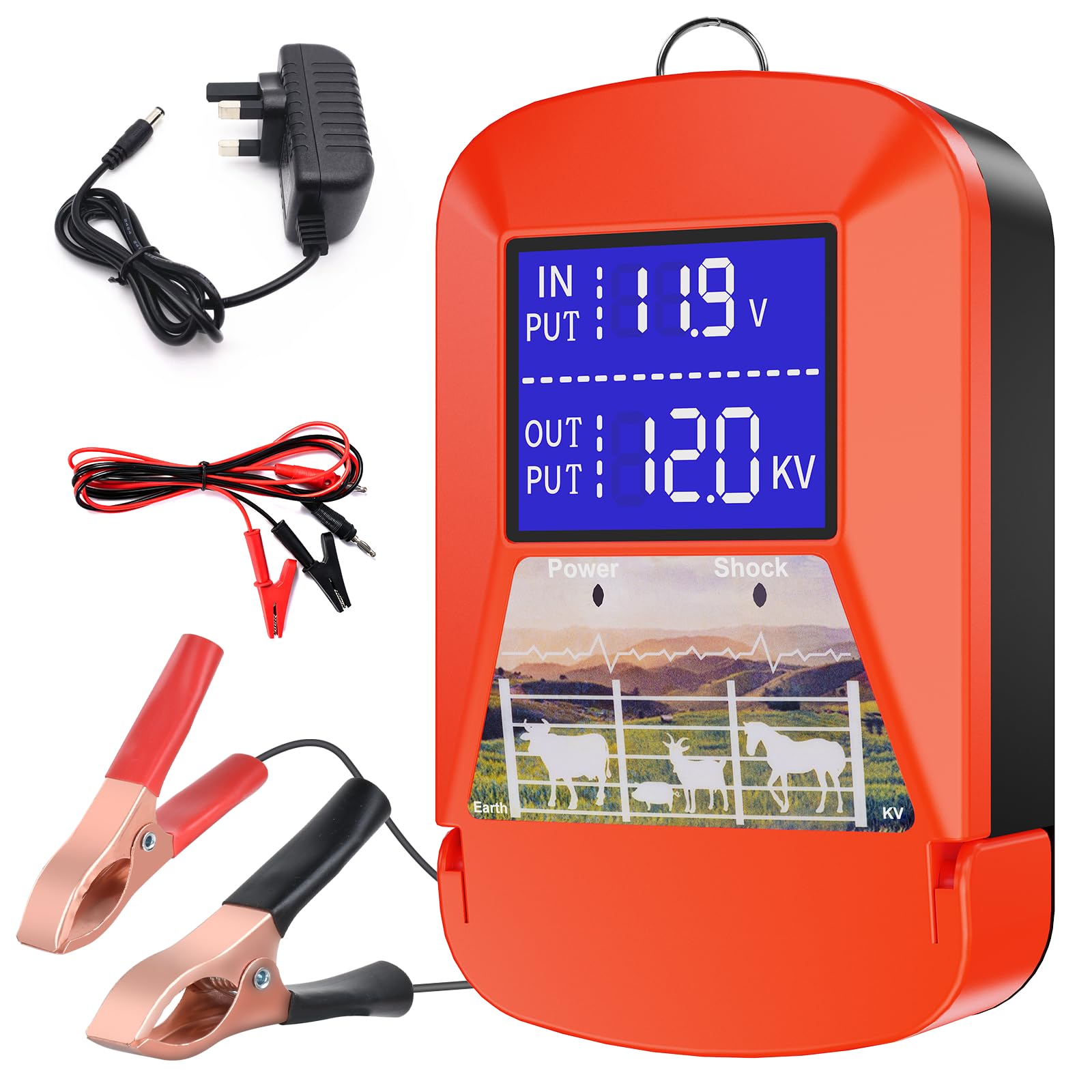 Elettrificatore per recinti elettrici 12V con display LED, Elettrificatore 3.0J per 24 km Elettrificatore per recinti elettrici, per la protezione di animali da fattoria, animali domestici, pollame | Ampio display a LED