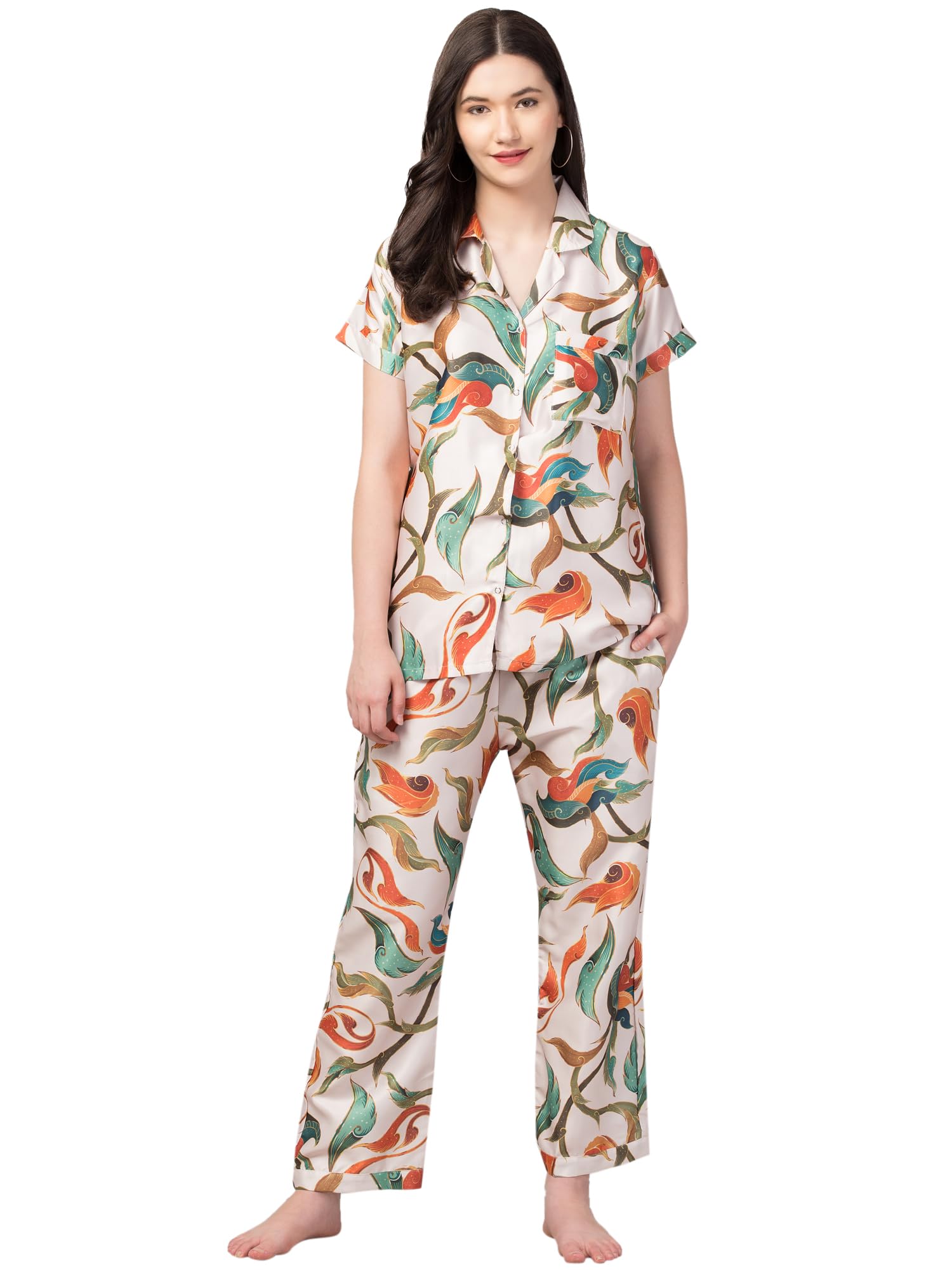 FflirtygoWomen's Rayon Printed Night Suit Set |Stylish Co-Ord Set | Short Sleeve Pajama Set |Sleepwear Set| Summer Nightwear|Printed Shirt & Payjama Set