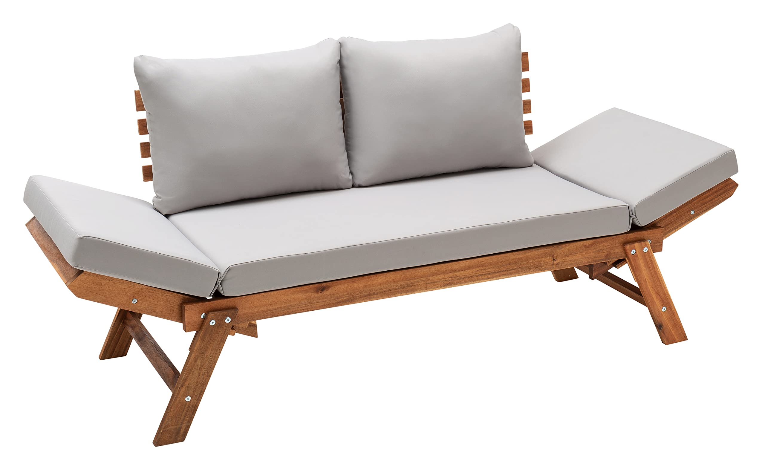 Dehner Gartenmöbel Sofa Macao, inkl. Polster, ca. 196 x 75 x 70 cm, FSC®-zertifiziertes Akazienholz/Polyester, geölt, braun/grau