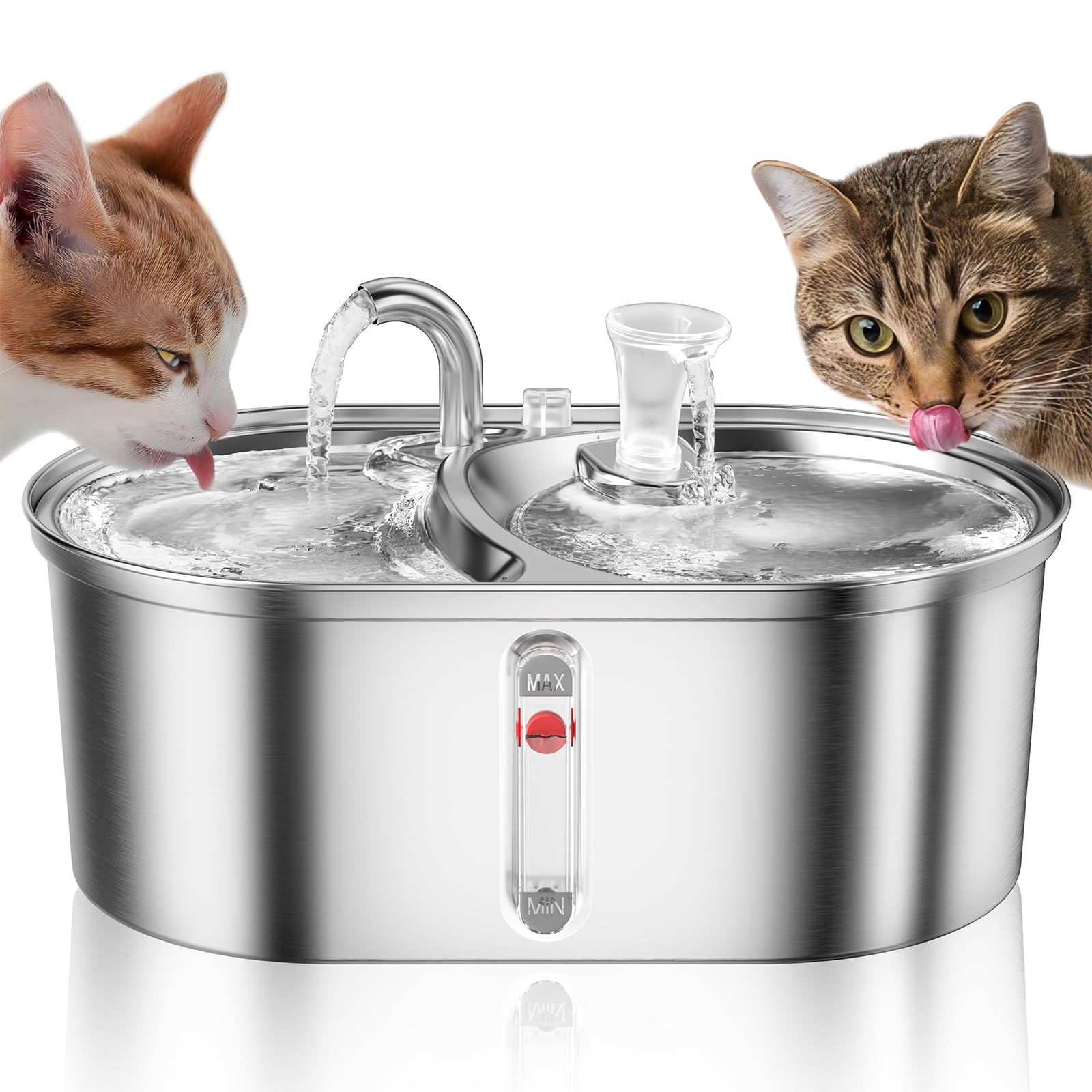 Stainless Steel Cat Water Fountain, 101oz/3L Pet Water Fountain for Cats Inside, 2 in 1 Cat Fountain Water Bowl with Quiet Pump and Replacement Filters, No Sputter, Easy Cleaning