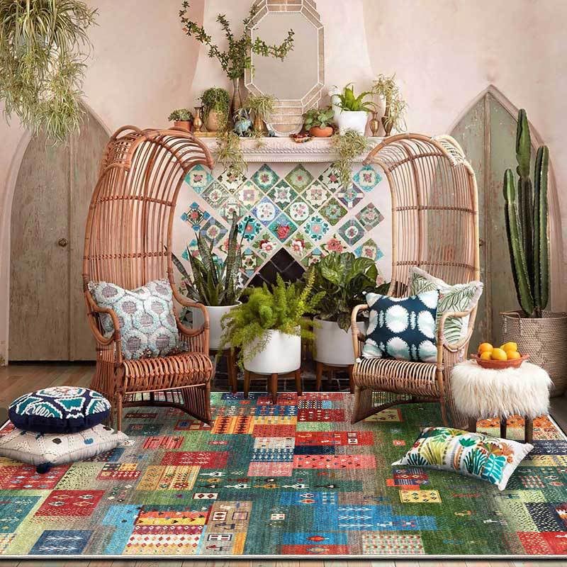 Tapis lavable pour enfants doux au fini patchwork vintage vert - 2